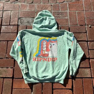 RIPNDIP Hoodie Mens Medium Mint Green Cat Ice Cream Graphic Streetwear Preowned